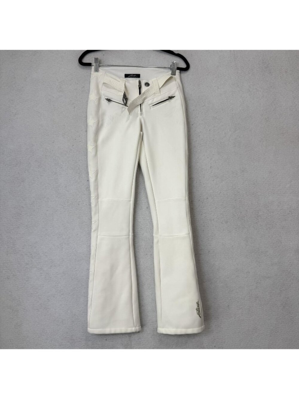 Jet Set Snow Pants Womens 1 White Star Side Zip Pockets Bootcut Skiing Stretch